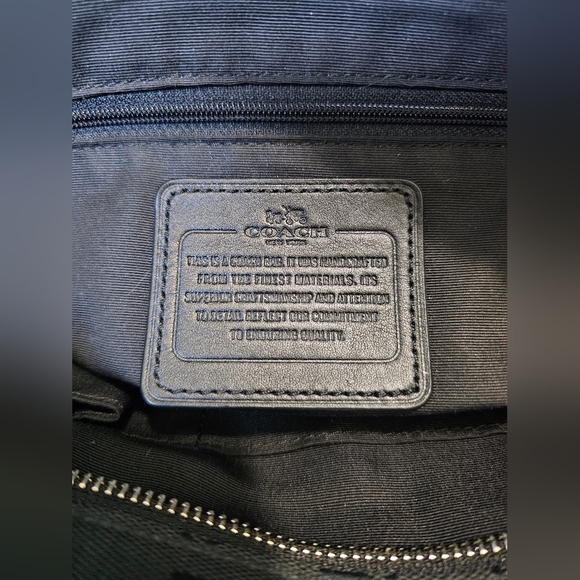 Coach Top Zip Black Signature Monogram Tote with Leather Trim, Horse & Carriage - Picture 7 of 14